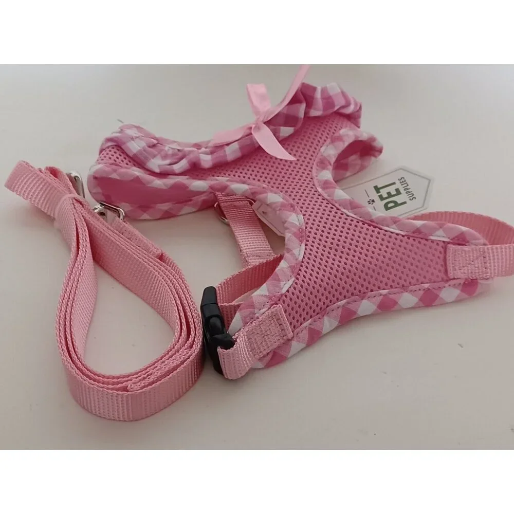 Expawlorer Pink Cat Mesh Harness With Bow & Leash, Size Small